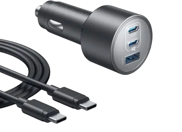 Anker Car Charger 167.5W 3-Port Ultra-Fast Car Charger With C To C 1m Cable - Black