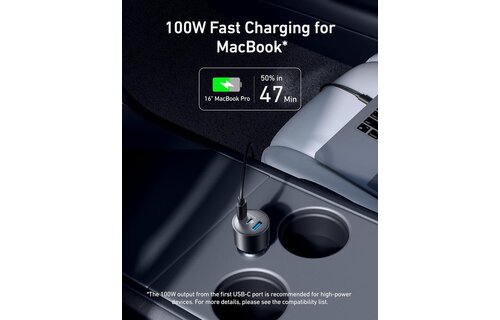 Anker Car Charger 167.5W 3-Port Ultra-Fast Car Charger With C To C 1m Cable - Black