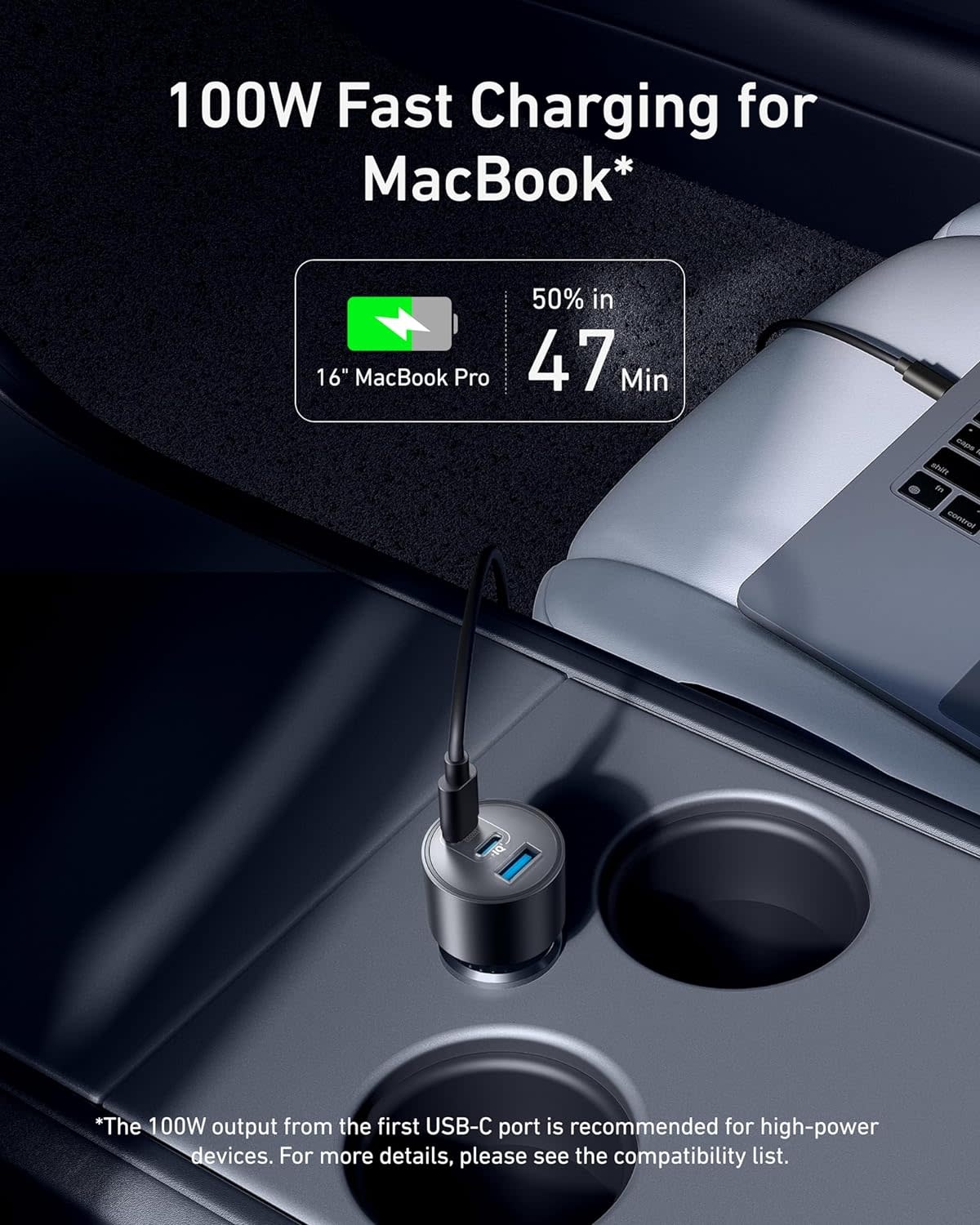 Anker Car Charger 167.5W 3-Port Ultra-Fast Car Charger With C To C 1m Cable - Black