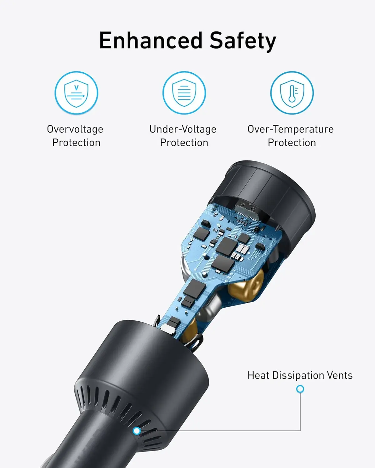 Anker Car Charger 167.5W 3-Port Ultra-Fast Car Charger With C To C 1m Cable - Black