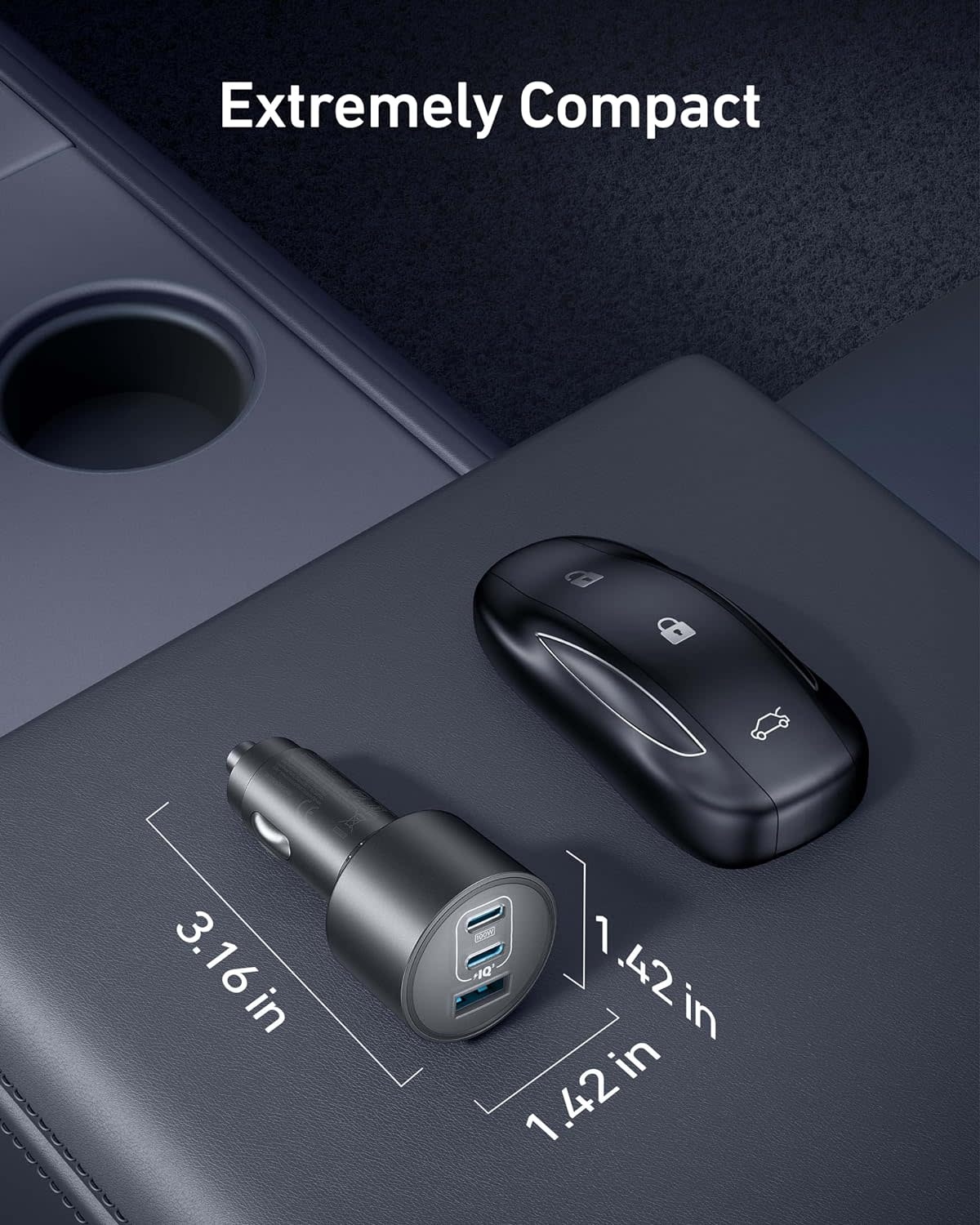 Anker Car Charger 167.5W 3-Port Ultra-Fast Car Charger With C To C 1m Cable - Black