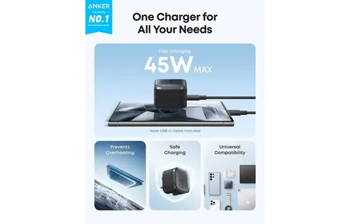 Anker Nano Compact USB - C Foldable Plug Fast Charger 45W - Black