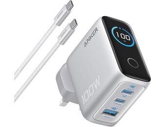 Anker Charger, 100W Max USB C Charger, 3-Port GaN and Ultra-Compact Smart Display and Touch Control - Silver