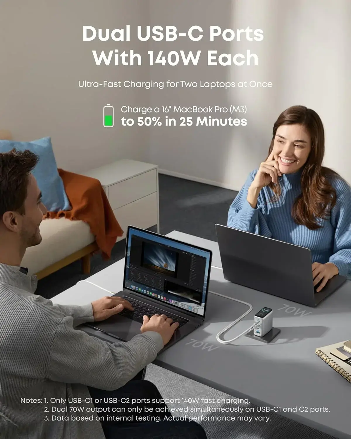 Anker Fast Charging Wall Charger PD 3.1, 4-Port with Smart Display and USB-C Cable 5ft/1.5m, 140W - Silver