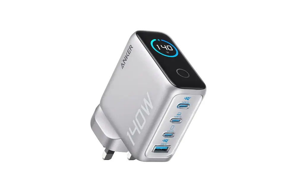 Anker Fast Charging Wall Charger PD 3.1, 4-Port with Smart Display and USB-C Cable 5ft/1.5m, 140W - Silver