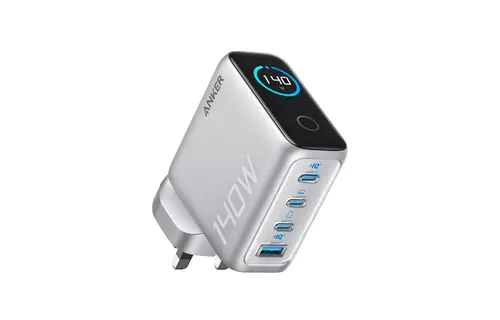 Anker Fast Charging Wall Charger PD 3.1, 4-Port with Smart Display and USB-C Cable 5ft/1.5m, 140W - Silver