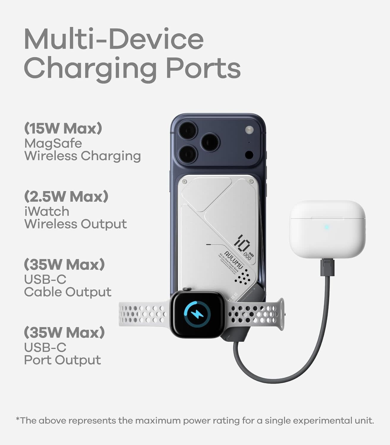 AULUMU M10  Multi-Charging Dual-Mag Power Bank for Apple Watch and Phone 10000mAh  - Silver
