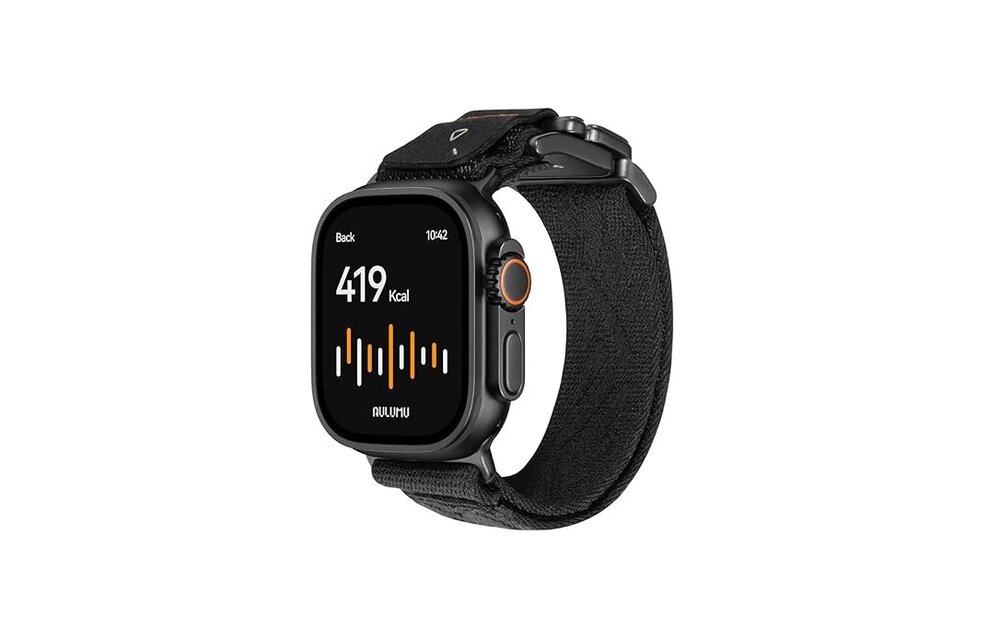 AULUMU C03 Titanium Alloy Mag Buckle Nylon Strap Quick-Release Band for Apple Watch Ultra 49mm & 42,44,45.46mm - Black