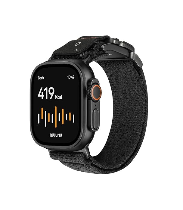 AULUMU C03 Titanium Alloy Mag Buckle Nylon Strap Quick-Release Band for Apple Watch Ultra 49mm & 42,44,45.46mm - Black