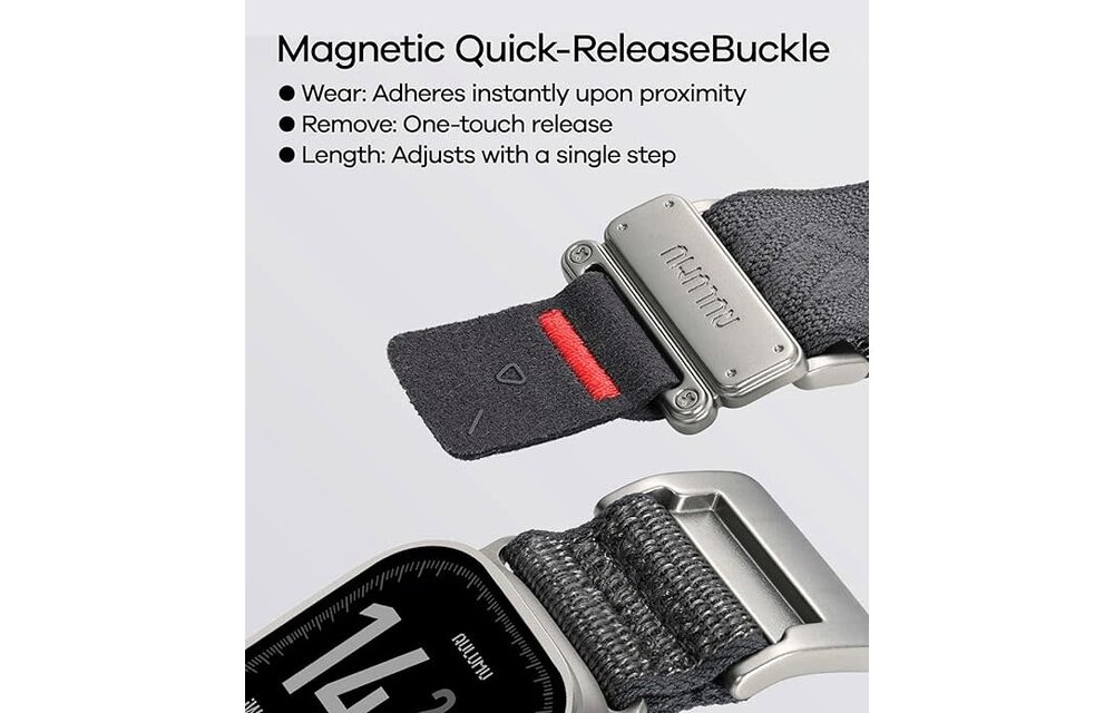 AULUMU C03 Titanium Alloy Mag Buckle Nylon Strap Quick-Release Band for Apple Watch Ultra 49mm & 42,44,45.46mm - Black