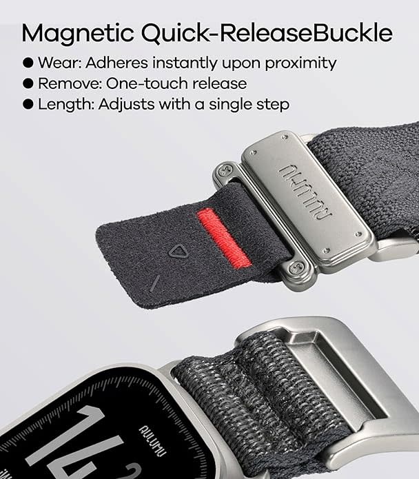 AULUMU C03 Titanium Alloy Mag Buckle Nylon Strap Quick-Release Band for Apple Watch Ultra 49mm & 42,44,45.46mm - Black
