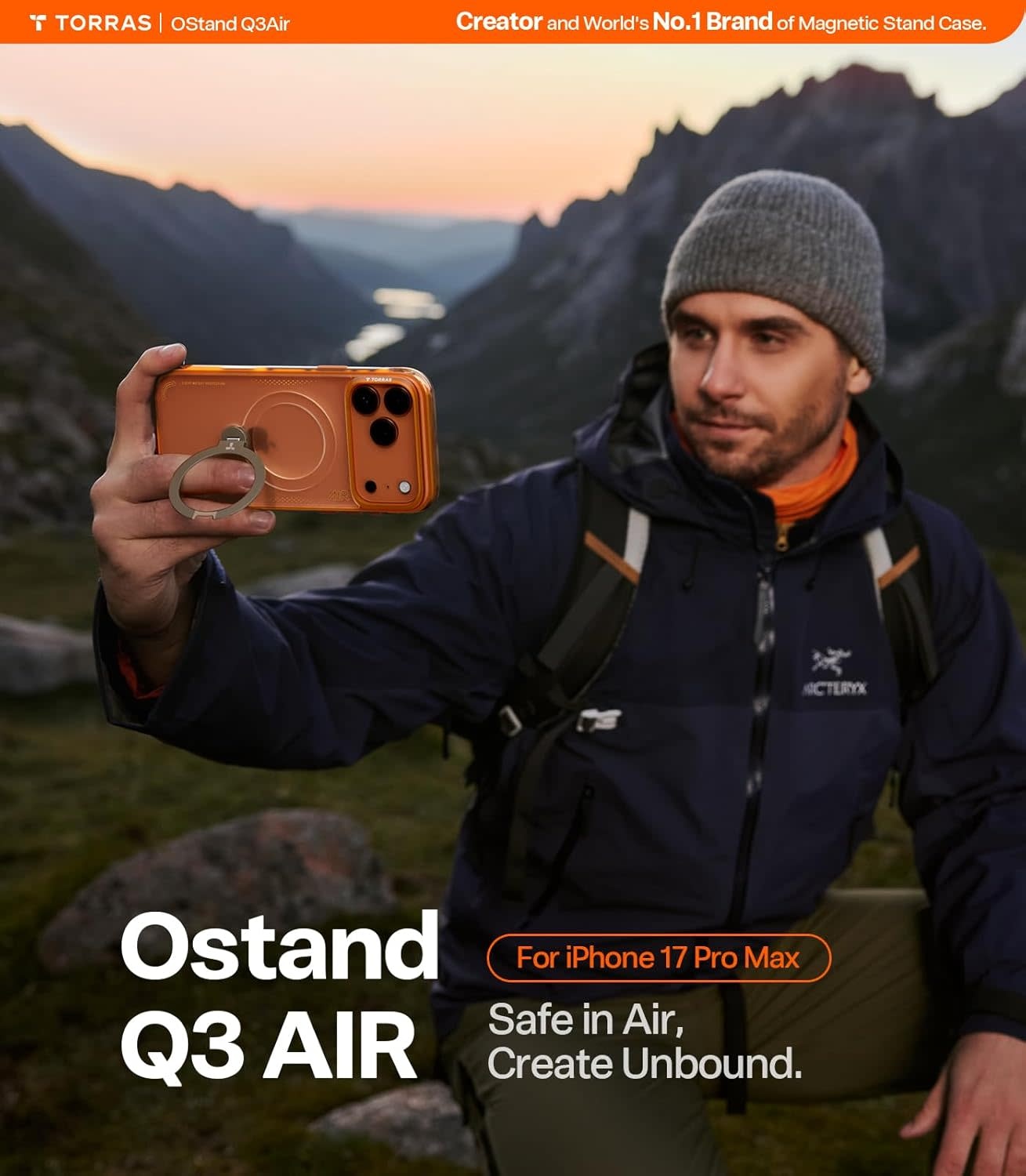 TORRAS Ostand Spin Air Series Case for Apple iPhone 17 Pro Max - Horizon Orange