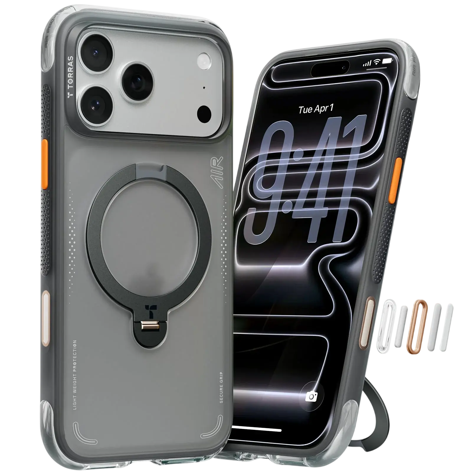 TORRAS Ostand Spin Air Series Case for Apple iPhone 17 Pro - Shadow Black