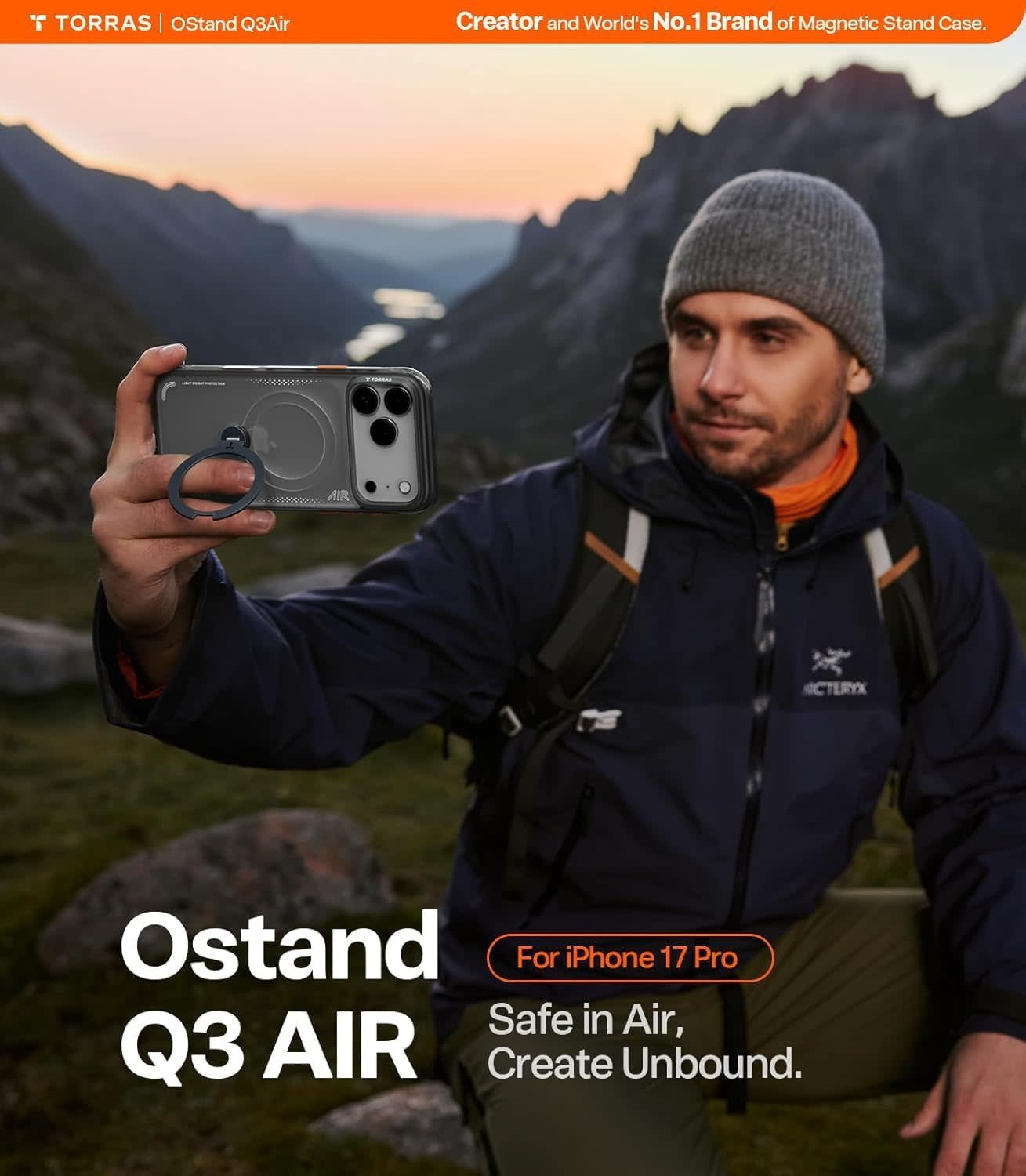 TORRAS Ostand Spin Air Series Case for Apple iPhone 17 Pro - Shadow Black