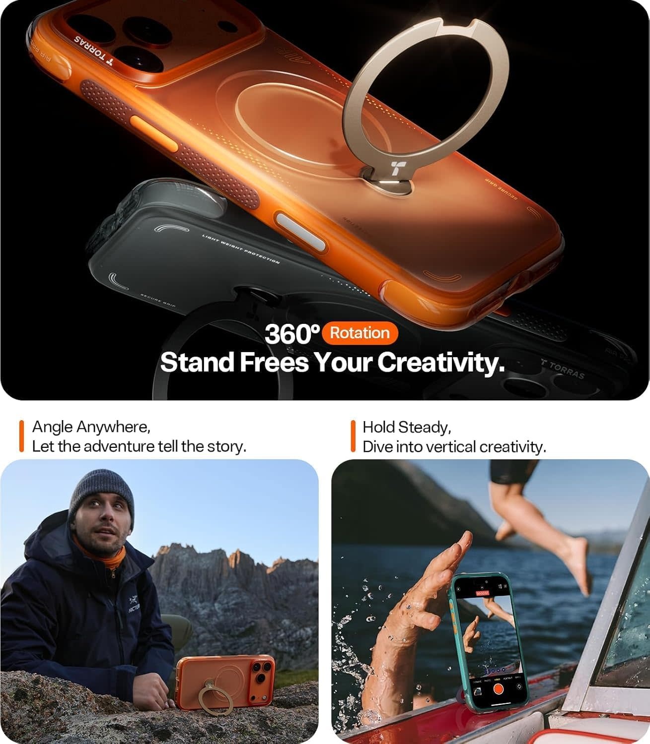 TORRAS Ostand Spin Air Series Case for Apple iPhone 17 Pro - Shadow Black