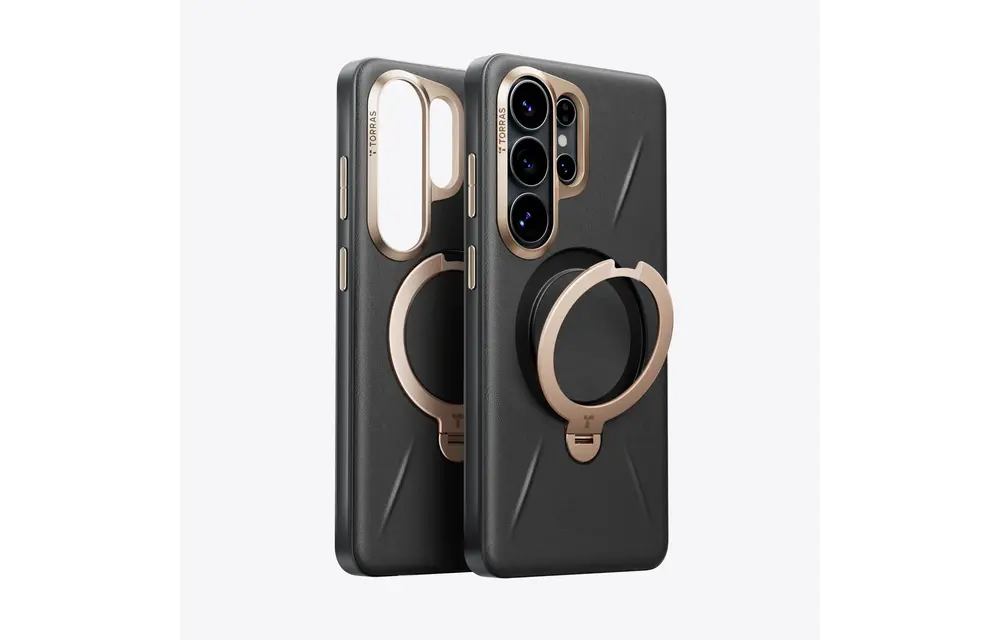 TORRAS Ostand Spin Q3 VegSkin Leather Textured MagSafe Case for Samsung Galaxy S26 Ultra -  Obsidian Black
