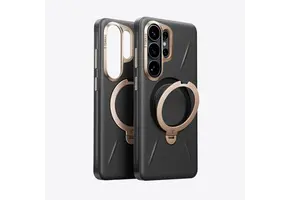 TORRAS Ostand Spin Q3 VegSkin Leather Textured MagSafe Case for Samsung Galaxy S26 Ultra - Obsidian Black