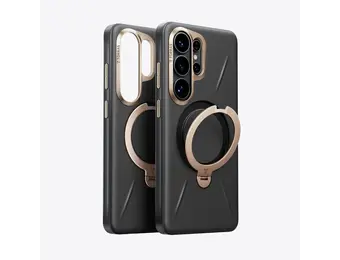 TORRAS Ostand Spin Q3 VegSkin Leather Textured MagSafe Case for Samsung Galaxy S26 Ultra -  Obsidian Black