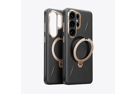 TORRAS Ostand Spin Q3 VegSkin Leather Textured MagSafe Case for Samsung Galaxy S26 Ultra - Obsidian Black