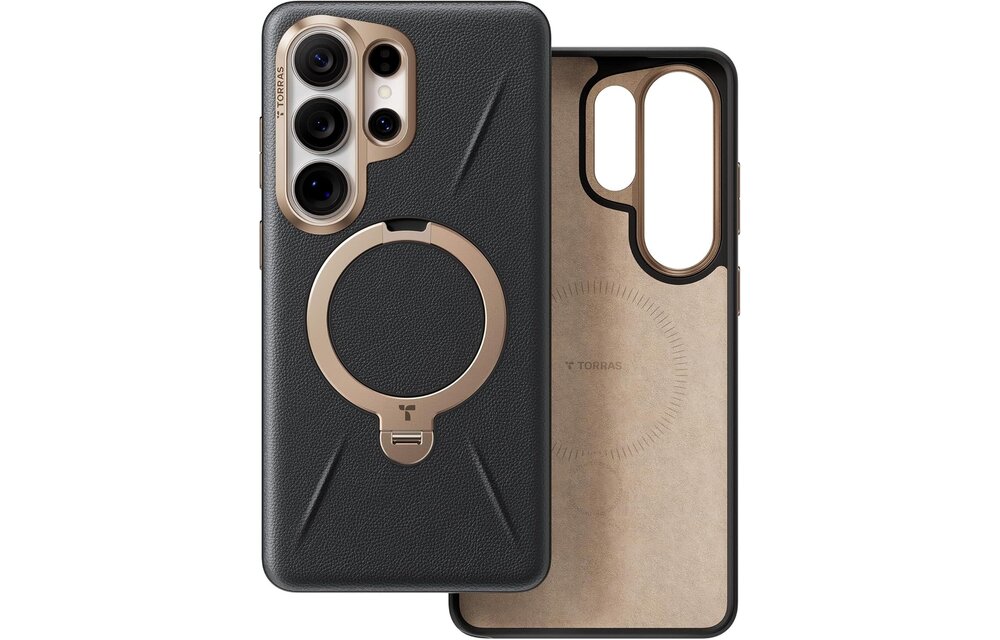 TORRAS Ostand Spin Q3 VegSkin Leather Textured MagSafe Case for Samsung Galaxy S26 Ultra -  Obsidian Black