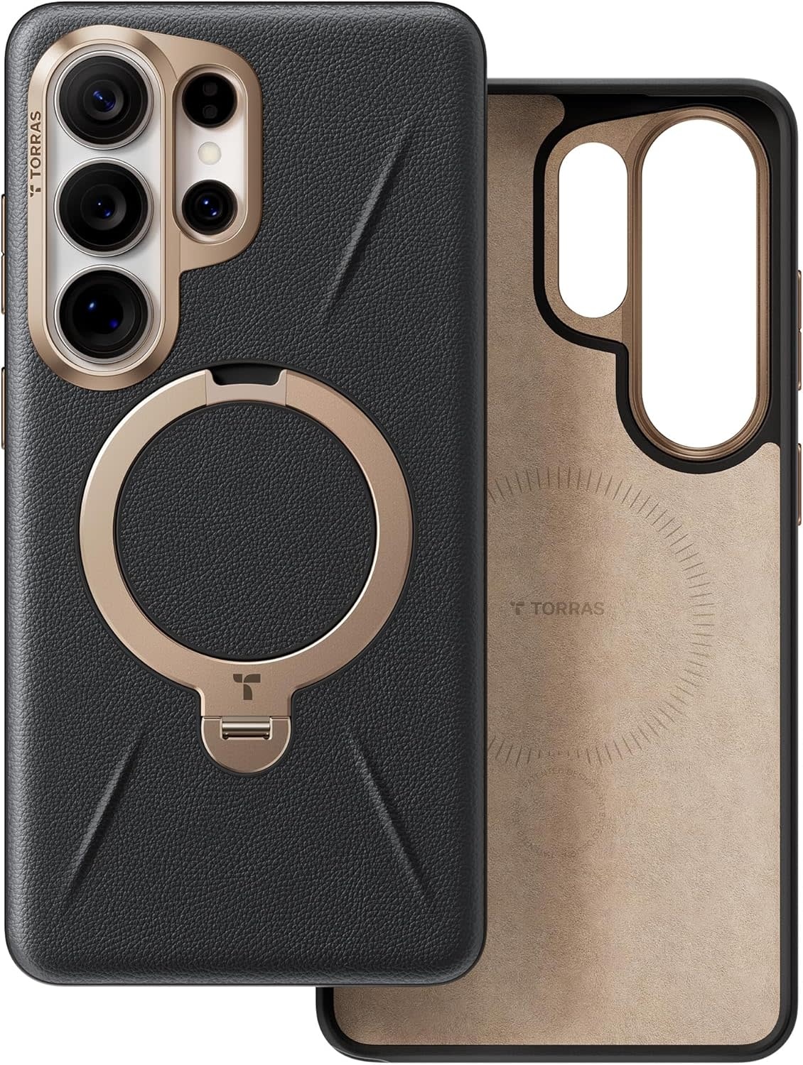 TORRAS Ostand Spin Q3 VegSkin Leather Textured MagSafe Case for Samsung Galaxy S26 Ultra -  Obsidian Black