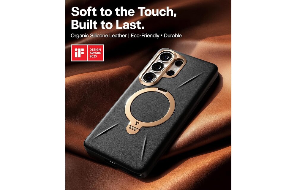 TORRAS Ostand Spin Q3 VegSkin Leather Textured MagSafe Case for Samsung Galaxy S26 Ultra -  Obsidian Black