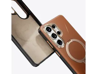 TORRAS Ostand Spin Q3 VegSkin Leather Textured MagSafe Case for Samsung Galaxy S26 Ultra -  Amber Brown