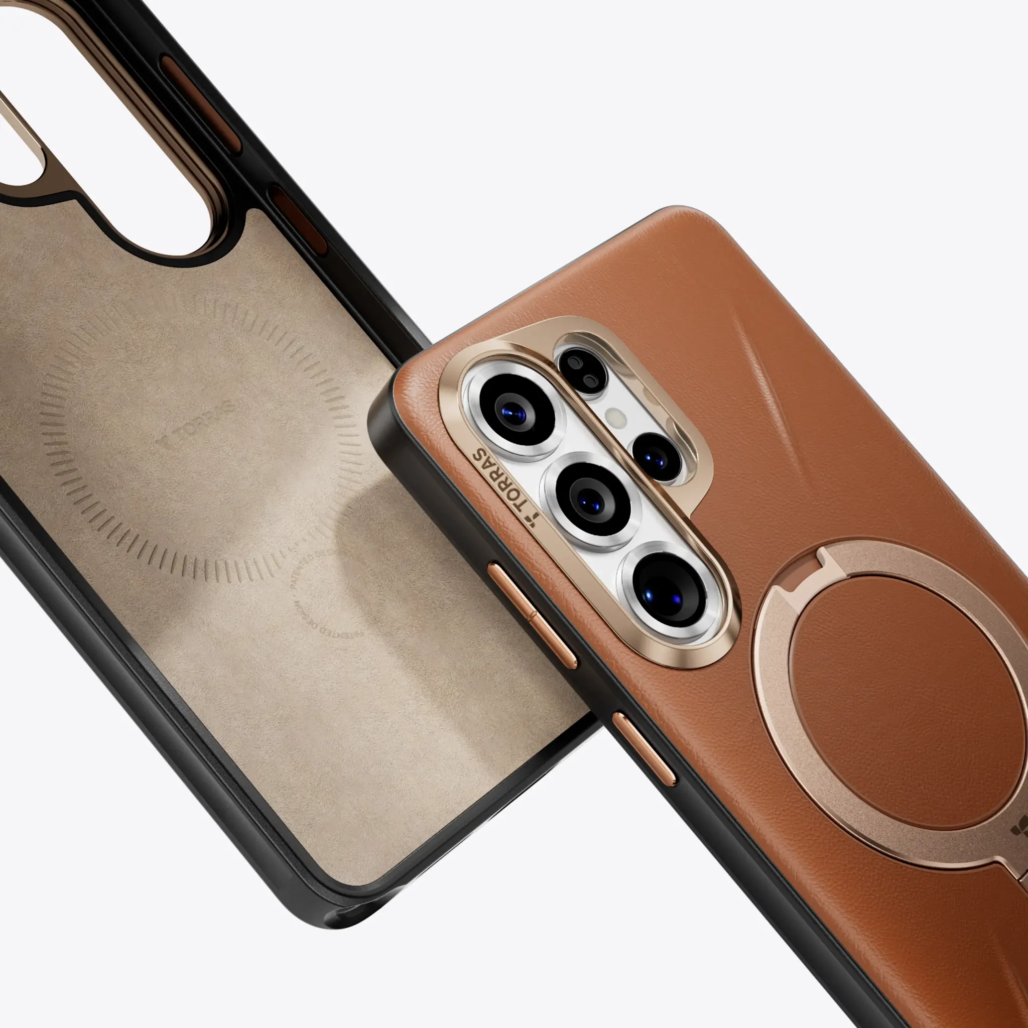 TORRAS Ostand Spin Q3 VegSkin Leather Textured MagSafe Case for Samsung Galaxy S26 Ultra -  Amber Brown