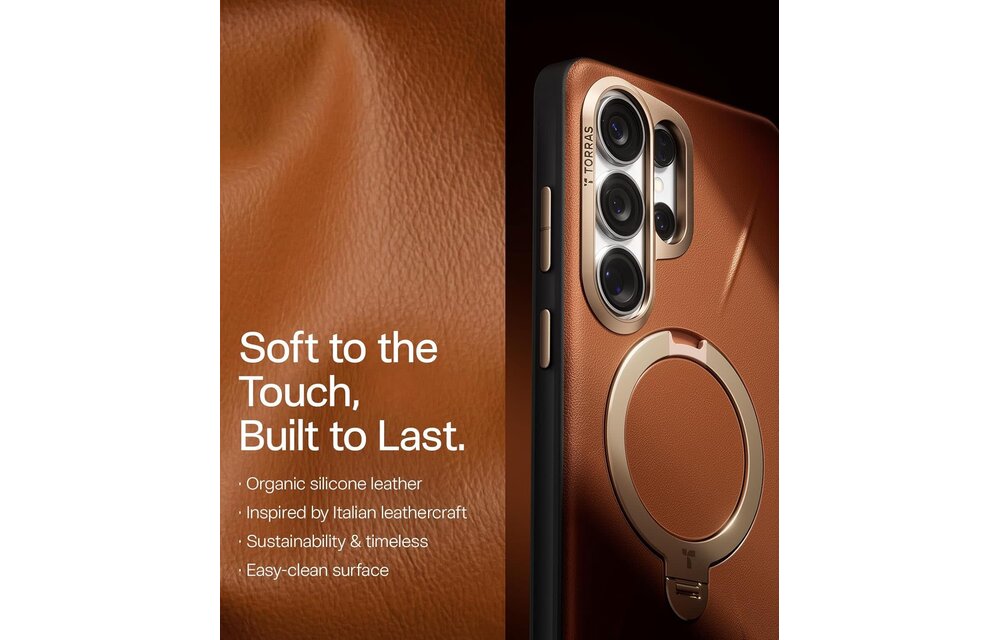 TORRAS Ostand Spin Q3 VegSkin Leather Textured MagSafe Case for Samsung Galaxy S26 Ultra -  Amber Brown