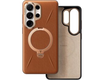TORRAS Ostand Spin Q3 VegSkin Leather Textured MagSafe Case for Samsung Galaxy S26 Ultra -  Amber Brown
