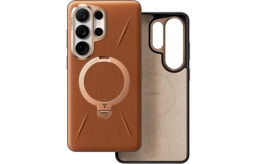 TORRAS Ostand Spin Q3 VegSkin Leather Textured MagSafe Case for Samsung Galaxy S26 Ultra -  Amber Brown