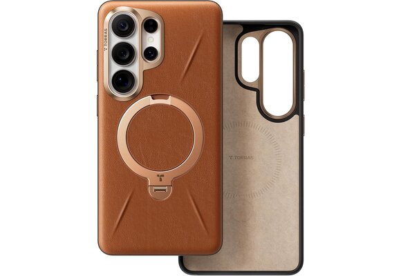 TORRAS Ostand Spin Q3 VegSkin Leather Textured MagSafe Case for Samsung Galaxy S26 Ultra -  Amber Brown