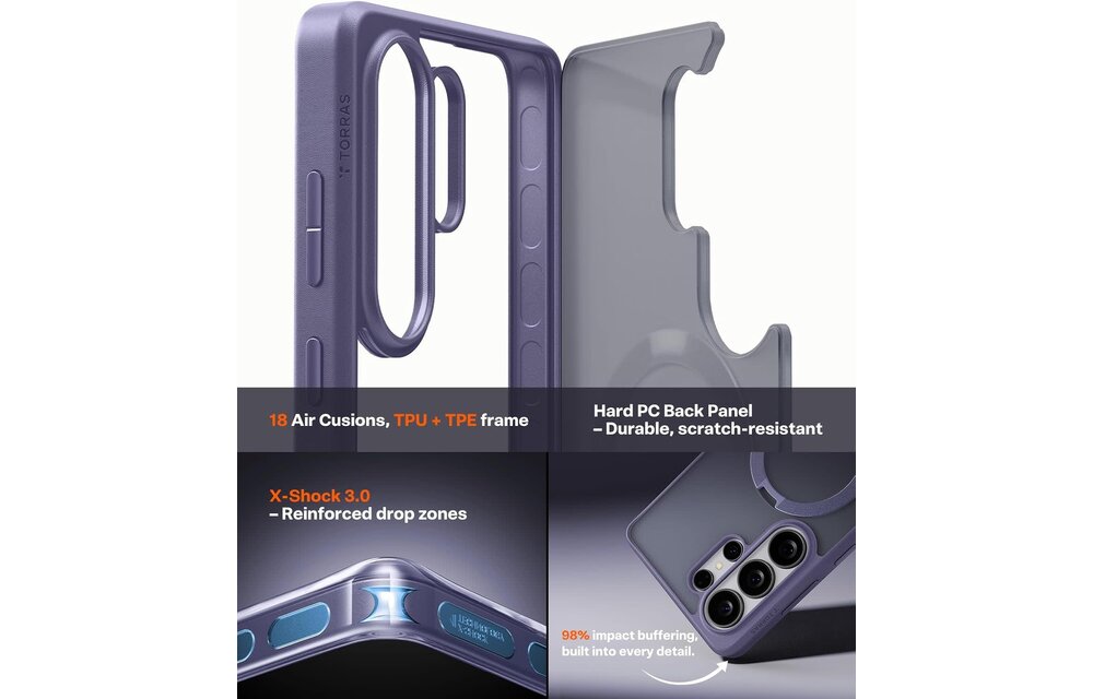 TORRAS Q3 Ostand Spin MagSafe Case for Samsung Galaxy S26 Ultra -  Violet Surge Purple