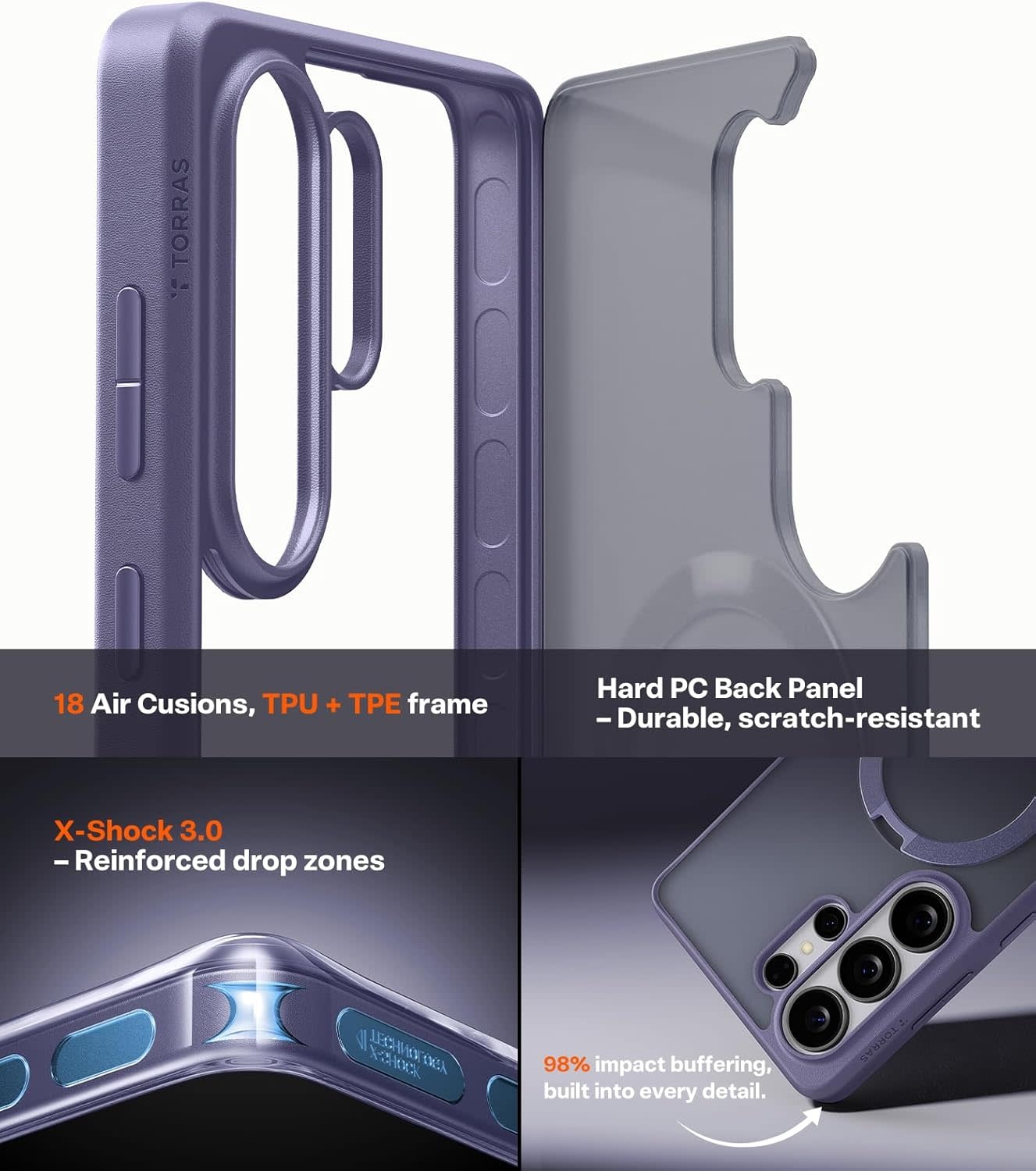 TORRAS Q3 Ostand Spin MagSafe Case for Samsung Galaxy S26 Ultra -  Violet Surge Purple
