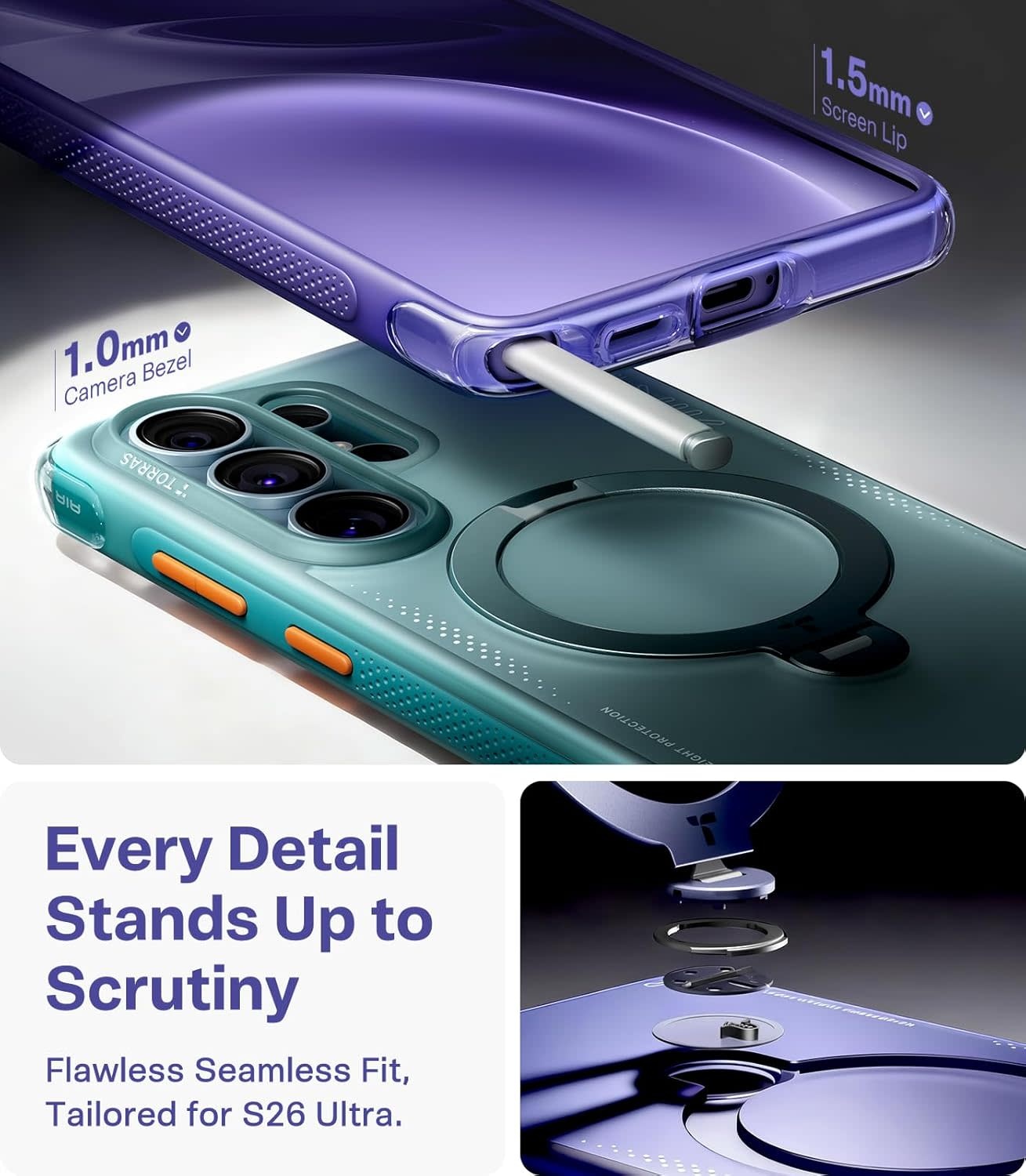 TORRAS Q3 Ostand Spin Air MagSafe Case for Samsung Galaxy S26 Ultra -  Violet Surge Purple