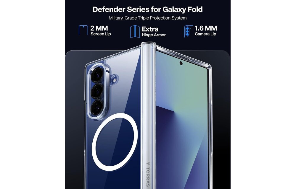 TORRAS Guardian Military Grade Protection with Screen Protector MagSafe Case for Samsung Galaxy Z Fold 7 - Clear