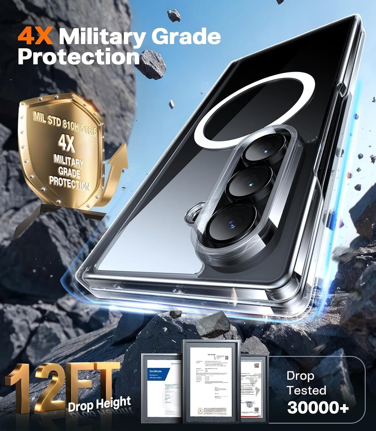 TORRAS Guardian Military Grade Protection with Screen Protector MagSafe Case for Samsung Galaxy Z Fold 7 - Clear
