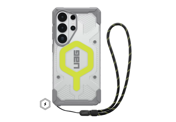 UAG Pathfinder MagSafe Case + Wrist Tether Lanyard for Samsung Galaxy S26 Ultra - Active Neon Black Lanyard