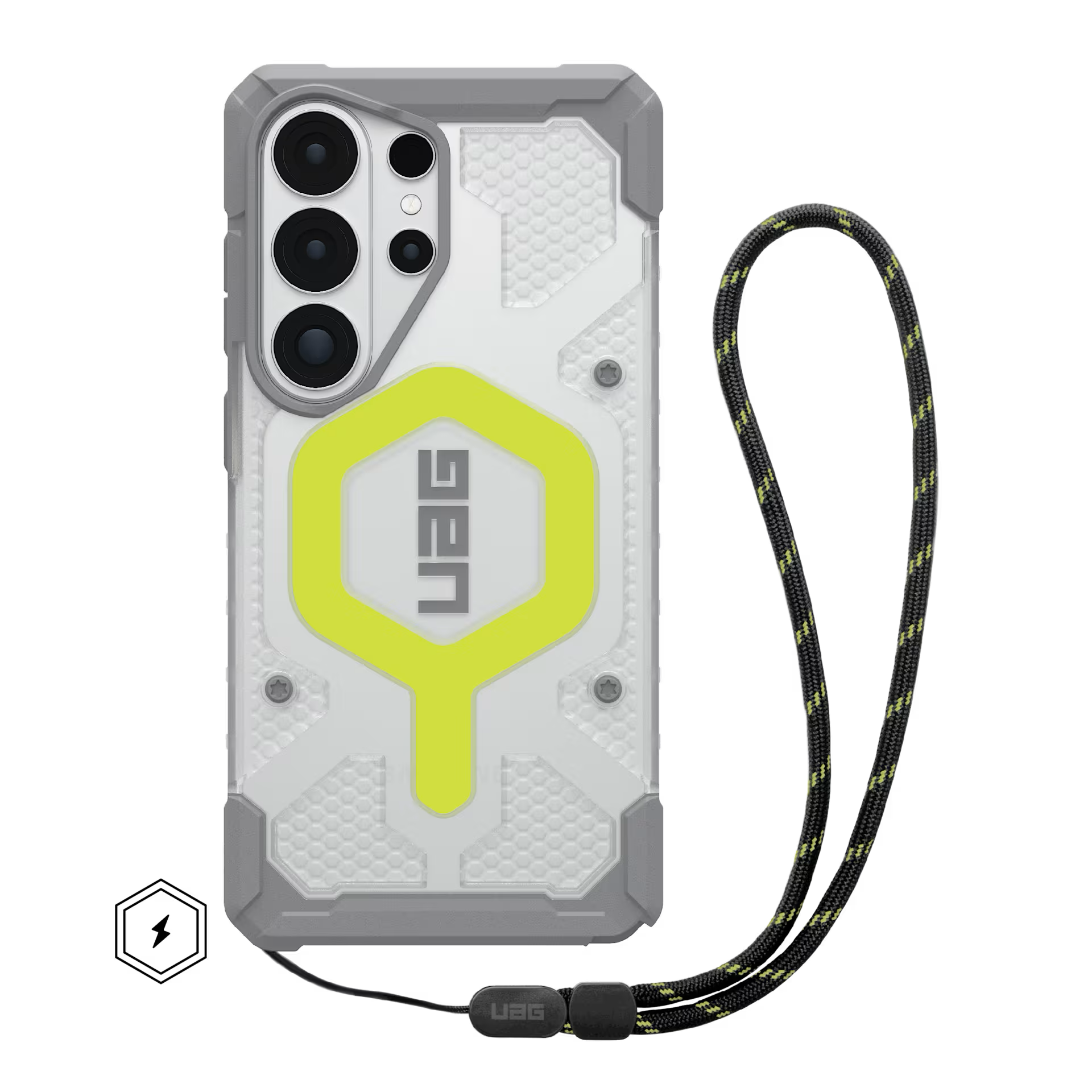 UAG Pathfinder MagSafe Case + Wrist Tether Lanyard for Samsung Galaxy S26 Ultra - Active Neon  Black Lanyard