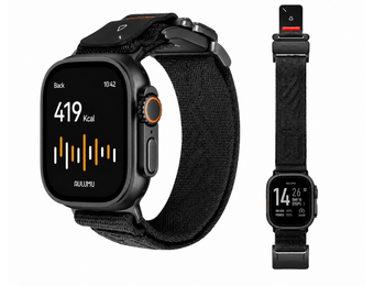 AULUMU C03 Titanium Alloy Mag Buckle Nylon Strap Quick-Release Band for Apple Watch Ultra 49mm & 42,44,45.46mm - Black