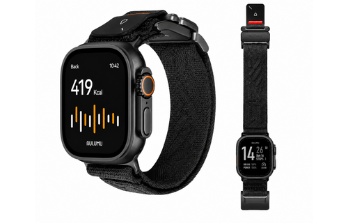 AULUMU C03 Titanium Alloy Mag Buckle Nylon Strap Quick-Release Band for Apple Watch Ultra 49mm & 42,44,45.46mm - Black