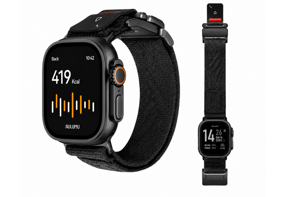AULUMU C03 Titanium Alloy Mag Buckle Nylon Strap Quick-Release Band for Apple Watch Ultra 49mm & 42,44,45.46mm - Black