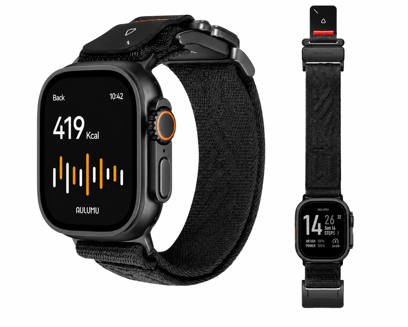 AULUMU C03 Titanium Alloy Mag Buckle Nylon Strap Quick-Release Band for Apple Watch Ultra 49mm & 42,44,45.46mm - Black