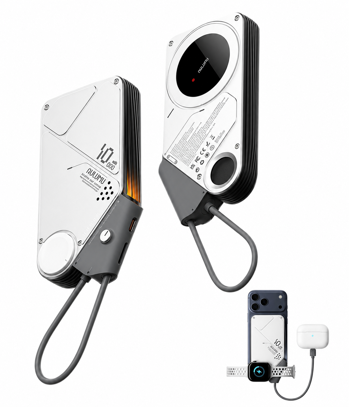 AULUMU M10 Multi-Charging Dual-Mag Power Bank for Apple Watch and Phone 10000mAh - Silver