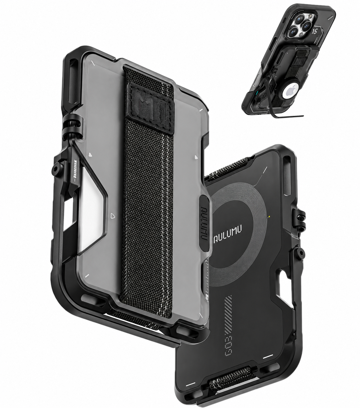 AULUMU G03 Multi-Tool MagSafe Metal Wallet Stand Magnetic Cover -  Frosted Translucent Gray