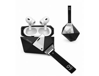 AULUMU A39 Geometric Case for AirPods Pro 3 | Lock & Lanyard - Black