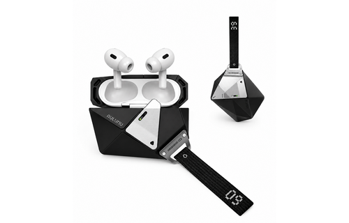 AULUMU A39 Geometric Case for AirPods Pro 3 | Lock & Lanyard - Black