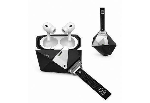 AULUMU A39 Geometric Case for AirPods Pro 3 | Lock & Lanyard - Black