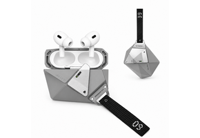 AULUMU A39 Geometric Case for AirPods Pro 3 | Lock & Lanyard - Gray