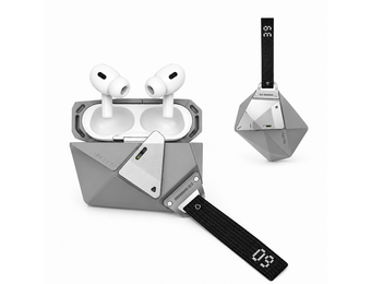AULUMU A39 Geometric Case for AirPods Pro 3 | Lock & Lanyard - Gray